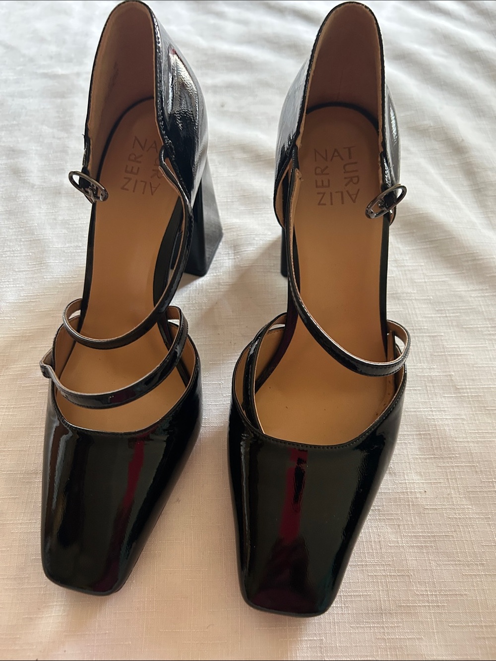 Naturalizer Black Patent Double-Strap Block Heel Pumps